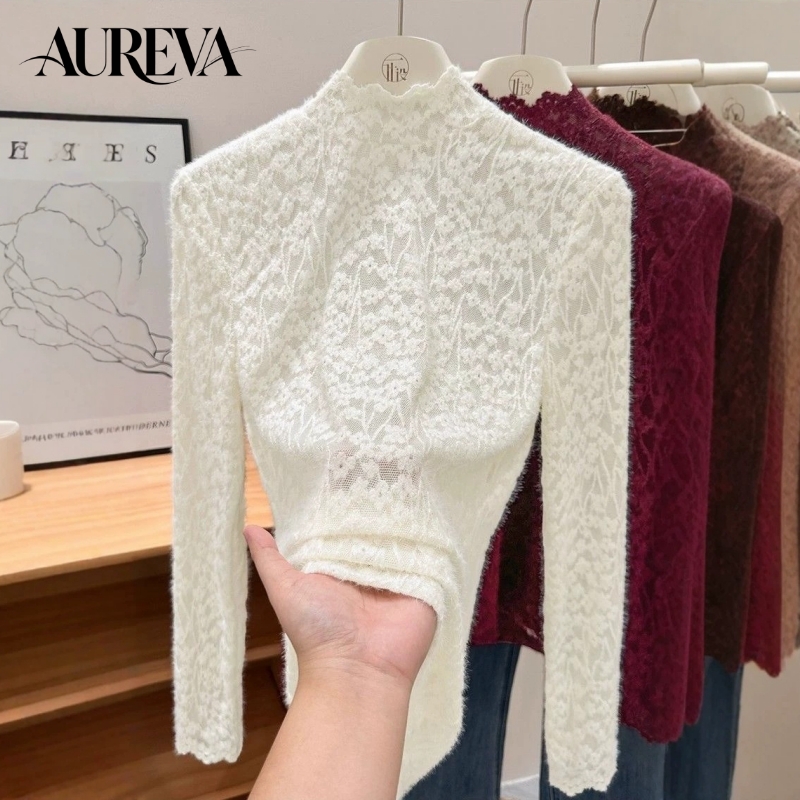 Phone Accessories On Top - Women's Elegant Half Turtleneck Lace Base