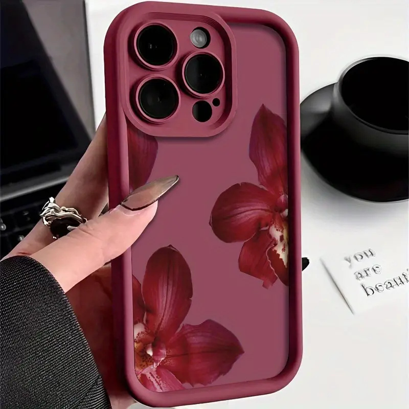 Phone Accessories Red - Wine Red Orchid Flower Pattern Phone